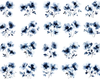 Dusty Blue Flower Clipart, Watercolor Blue Flower, Watercolor Floral Clipart Bouquets, Blue Flower Png