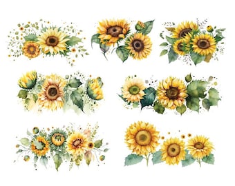 Sunflower Watercolor Png, Sunflower Watecolor Clipart, Sunflower Clipart, Boho Flowers