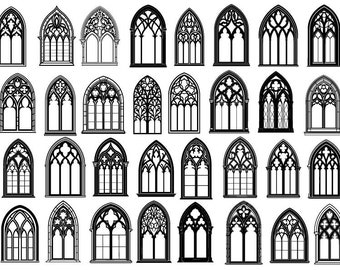 Gothic Windows Bundle Svg, Gothic Windows Clipart, Window Cut Files For Cricut, Gothic Window Vector