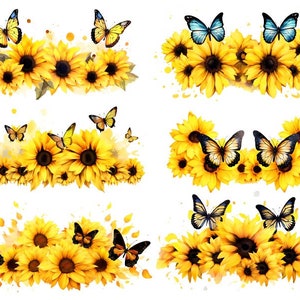 Clipart bordures tournesol, cadre tournesol aquarelle, tournesol Png, clipart tournesol aquarelle