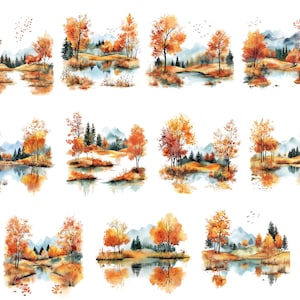 Watercolor Forest Landscape, Fall Clipart, Nature Clipart, Forest Fall Png, Autumn Landscape Png