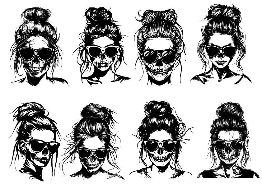 Messy Bun Girl Skull Svg, Skeleton Girl Svg, Skull Clipart, Skull Girl
