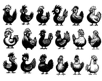 Funny Chicken Svg, Chicken Bundle Svg, Chicken Clipart, Cartoon Chicken, Chicken Cut Files For Cricut, Hen Vector