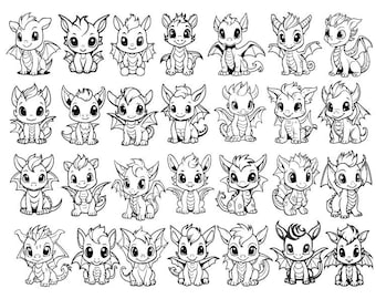 かわいいドラゴン SVG バンドル、漫画ドラゴン SVG、子供用ドラゴン SVG、ドラゴン クリップアート、Cricut 用ドラゴン カット ファイル、ドラゴン ベクター