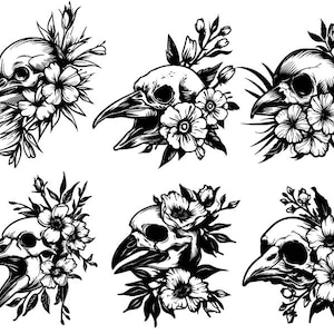 Crow Svg, Raven Bundle Svg, Raven Skull Svg, Crow Svg Files For Cricut, Crow and Flowers Svg, Crow Clipart