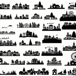 Pacchetto SVG villaggi di Natale, Case di Natale SVG, File tagliati di Natale per Cricut, Clipart di Natale, Città di Natale Svg