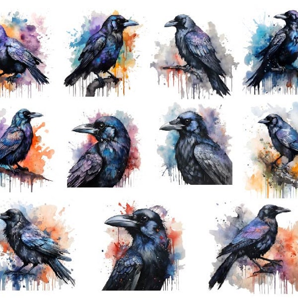 Watercolor Crows Clipart, Watercolor Ravens , Crows Clipart, Watercolor Gothic Ravens Clipart, Watercolor Crow Png