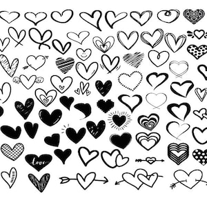 HEARTS BUNDLE SVG, clipart de coração, Doodle de corações Svg, Cricut de corações, Svg de coração desenhado à mão, silhueta de corações