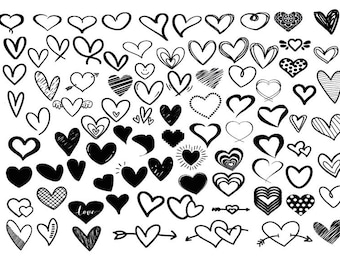 HEARTS BUNDLE SVG , Heart Clipart , Hearts Doodle Svg , Hearts Cricut , Hand Drawn Heart Svg , Hearts Silhouette