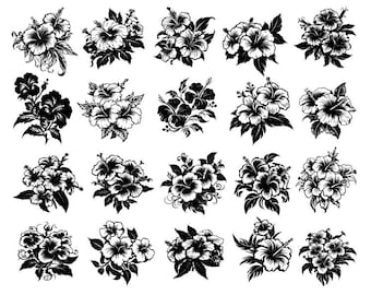 Hibiskus-Svg-Bundle, Hawaii-Blumen-Svg, Hibiskus-Clipart, Hibiskus-Schnittdateien für Cricut, Blumen-Svg, Hibiskus-Silhouette