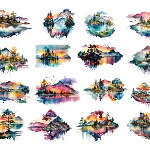LAKE VIEW PNG , Lake View Clipart , Lake View Watercolor , Lake Scene Watercolor Png , Landscape Png , Lake Scene Clipart