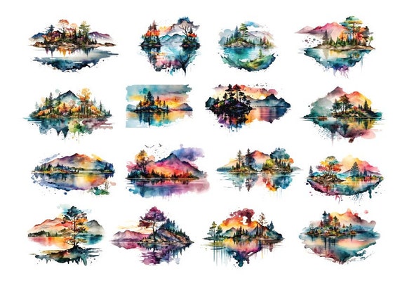 LAKE VIEW PNG , Lake View Clipart , Lake View Watercolor , Lake Scene Watercolor Png , Landscape Png , Lake Scene Clipart