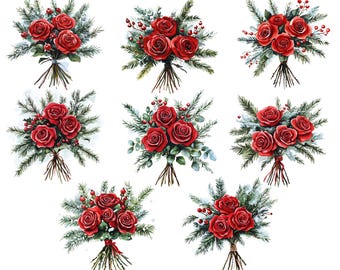 Watercolor Red Rose Clipart, Red Rose Bouquet Png, Flower Clipart, Red Roses Clipart Png, Red Flower Png
