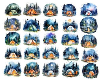WATERCOLOR CAMPING PNG, Watercolor Camping Clipart, Camping Png, Watercolor Outdoor Camping, Summer Camping Watercolor