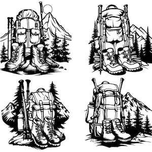 Wandelen Svg-bundel, wandelschoenen Svg, wandelen Clipart, wandelen gesneden bestanden voor Cricut, bos Svg, wandelen Vector