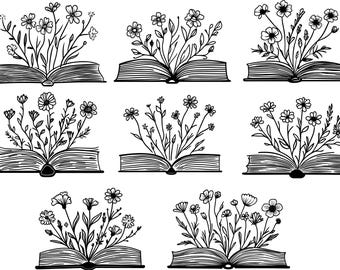 Open Book With Flowers Svg, Floral Book Svg, Book Svg Bundle, Wildflowers Svg, Book Lover Svg