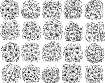 Retro Flowers Svg, Flowers Clipart, Coloring Flowers Svg, Flowers Cut Files For Cricut, Flowers Vector, Abstract Flowers Svg