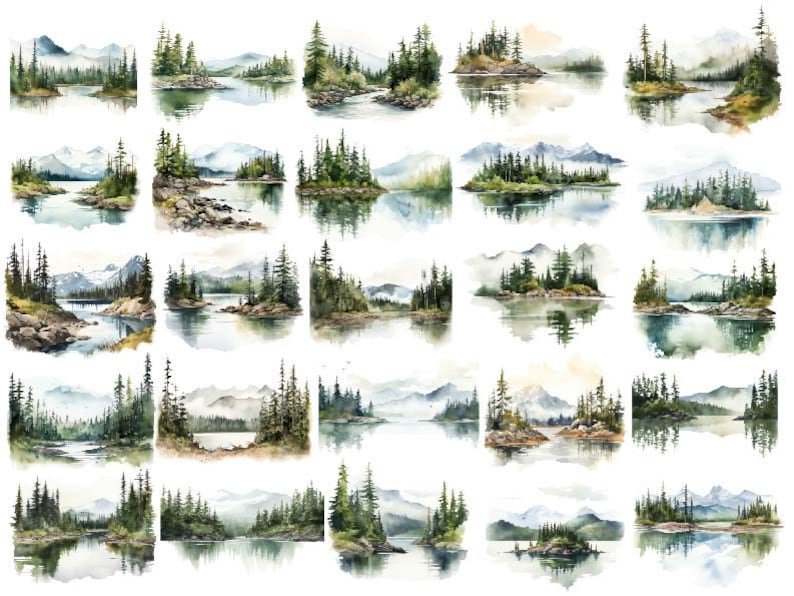 Akvarell berg Clipart, akvarell nationalpark png, berg Clipart, akvarell skog Clipart bild 3