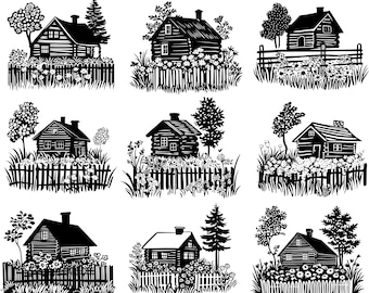 Floral House Svg, Floral Garden Svg, Cute House Svg, Rustic House Svg, House Clipart, House Vector