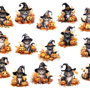 Halloween Cat Clipart, Watercolor Halloween Cat, Watercolor Kitten Clipart, Halloween PNG, Watercolor Halloween Cats, Watercolor Halloween