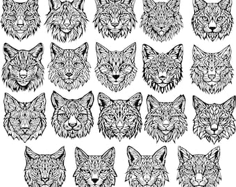 Pacchetto Svg Lynx, Svg Testa di Lynx, Svg Gatto selvatico, Clipart Lynx, File di taglio Lynx per Cricut, Vettore felino