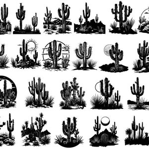 Pacote de cactos Svg, Cena de cactos Svg, Paisagem desértica Svg, Clipart de cactos, Arquivos de corte de cactos para Cricut