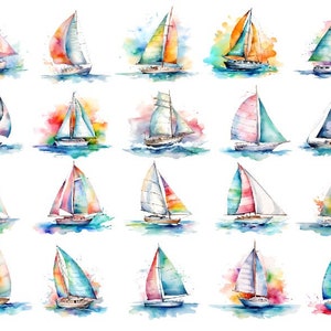 CLIPART DI VELA DELL'ACQUERELLO, Barca a vela Png, Png della barca a vela dell'acquerello, Clipart colorato dell'acquerello, Png nautico