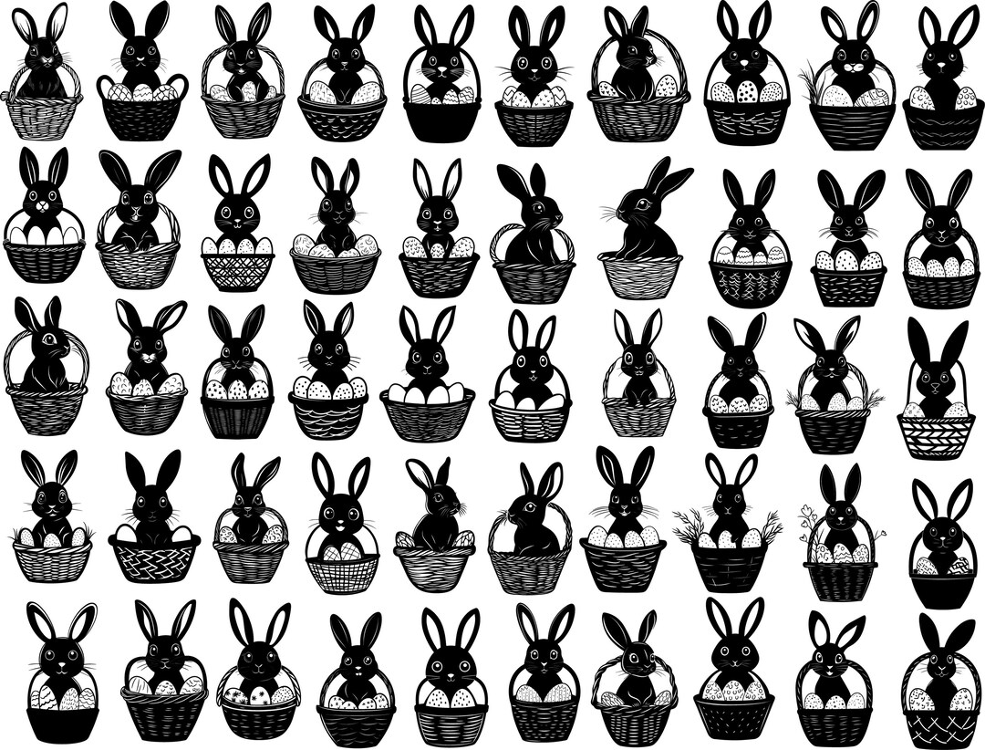 Easter Bunny Svg, Bunny Clipart, Bunny in A Basket Svg, Bunny Vector ...