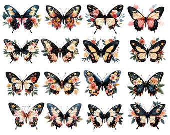 Mariposa de acuarela, clipart de mariposa floral, clipart de mariposa PNG, mariposa colorida PNG