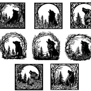 Wolf Scene Svg, Howling Wolf Svg, Wolf Clipart, Wolf Cut Files For Cricut, Wolf Vector