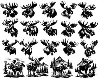 Moose Svg Bundle, Moose Cut Files For Cricut, Moose Clipart, Moose Vector, Wilderness Svg, Hunting Svg