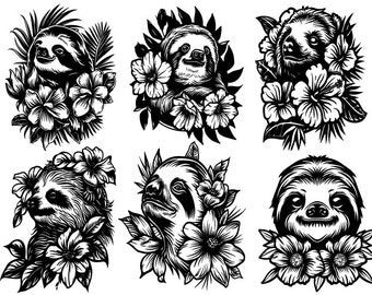 Sloth Svg, Sloth Clipart, Sloth Cut Files For Cricut, Floral Sloth Svg, Sloth Vector