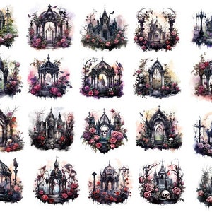 Watercolor Gothic Clipart, Gothic Clipart Png, Gothic Garden Clipart, Gothic Decor Png, Halloween Png