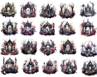 Watercolor Gothic Clipart, Gothic Clipart Png, Gothic Garden Clipart, Gothic Decor Png, Halloween Png