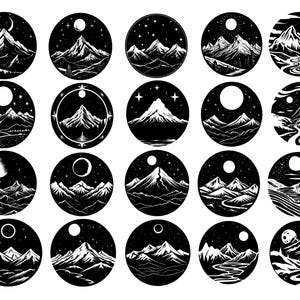 Bergen SVG, boslandschap Svg, boslandschap Svg, maan en sterren landschap Svg, bergen Vector, bergen Clipart