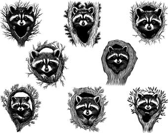 Raccoon Svg Bundle, Raccoon Svg, Raccoon Clipart, Cute Raccoon Svg, Funny Raccoon Svg, Woodland Svg