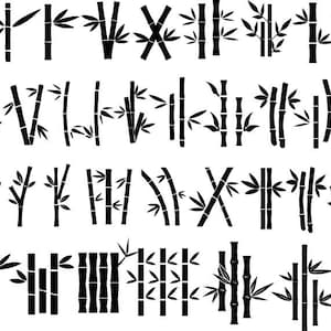 Puede incluir: Un conjunto de ilustraciones en blanco y negro de plantas de bamb&uacute; en varios estilos y tama&ntilde;os. Las ilustraciones son simples y estilizadas, y ser&iacute;an perfectas para usar en una variedad de proyectos de dise&ntilde;o.
