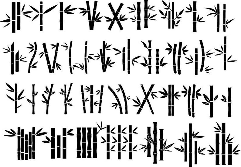 Puede incluir: Un conjunto de ilustraciones en blanco y negro de plantas de bamb&uacute; en varios estilos y tama&ntilde;os. Las ilustraciones son simples y estilizadas, y ser&iacute;an perfectas para usar en una variedad de proyectos de dise&ntilde;o.