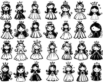 Bundle princesse Svg, Clipart princesse, princesse coupe fichiers pour Cricut, princesse pour les enfants, princesse vecteur