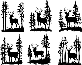 Deer In The Forest Svg, Forest Deer Svg, Wild Deer Svg, Deer Clipart, Deer Vector, Forest Clipart