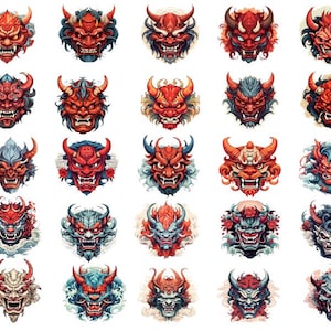 Aquarell japanische Oni Maske Clipart, japanische Tattoo Oni Maske Png, Oni Maske Clipart, Aquarell Oni Clipart