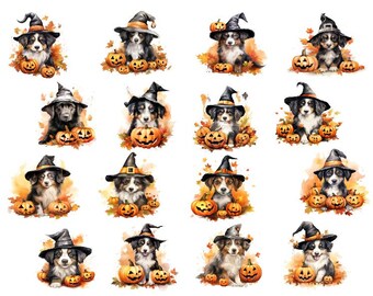 Watercolor Puppy Halloween Clipart, Watercolor Puppy Halloween Png, Halloween Dog Clipart, Halloween Dog Png, Watercolor Halloween