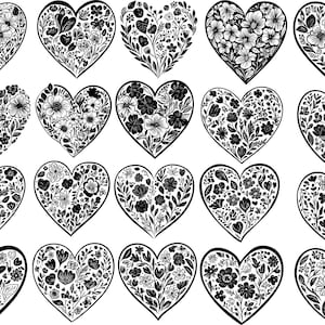 Pacote Floral Heart Svg, Clipart de Coração, Vetor de Corações Florais, Svg de Dia dos Namorados, Arquivo de Corte de Coração