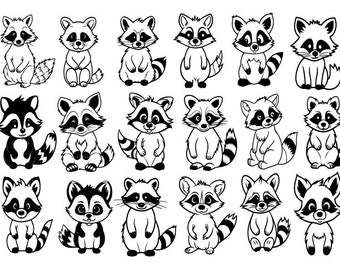 Raccoon Bundle Svg, Cartoon Raccoon Svg, Raccoon Svg, Raccoon Clipart, Raccoon Cut Files For Cricut