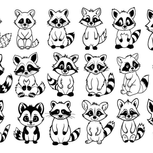 Raccoon Bundle Svg, Cartoon Raccoon Svg, Raccoon Svg, Raccoon Clipart, Raccoon Cut Files For Cricut