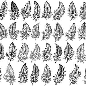 Pluma SVG, Pluma Floral SVG, Clipart de Pluma, SVG Boho, Archivos de Corte de Pluma para Cricut
