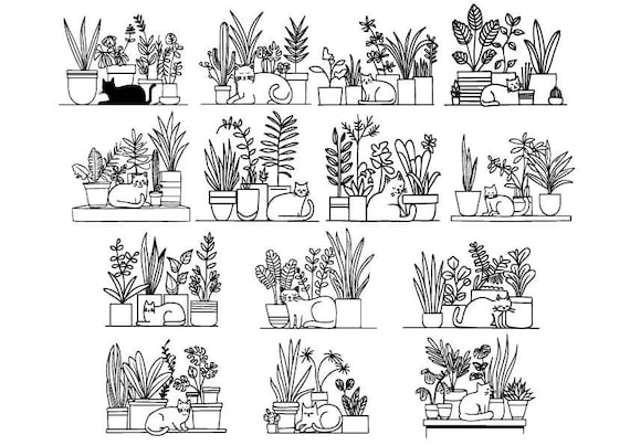 Cats with Plants Svg, Cats and Cactus Svg, Cats and Plants Svg, Cats Clipart, House Plants Svg, Cats Cricut