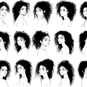 Mulher de cabelo cacheado SVG, Mulher bonita SVG, Mulher afro SVG, Latina SVG, Mulher negra SVG, Clipart de mulher
