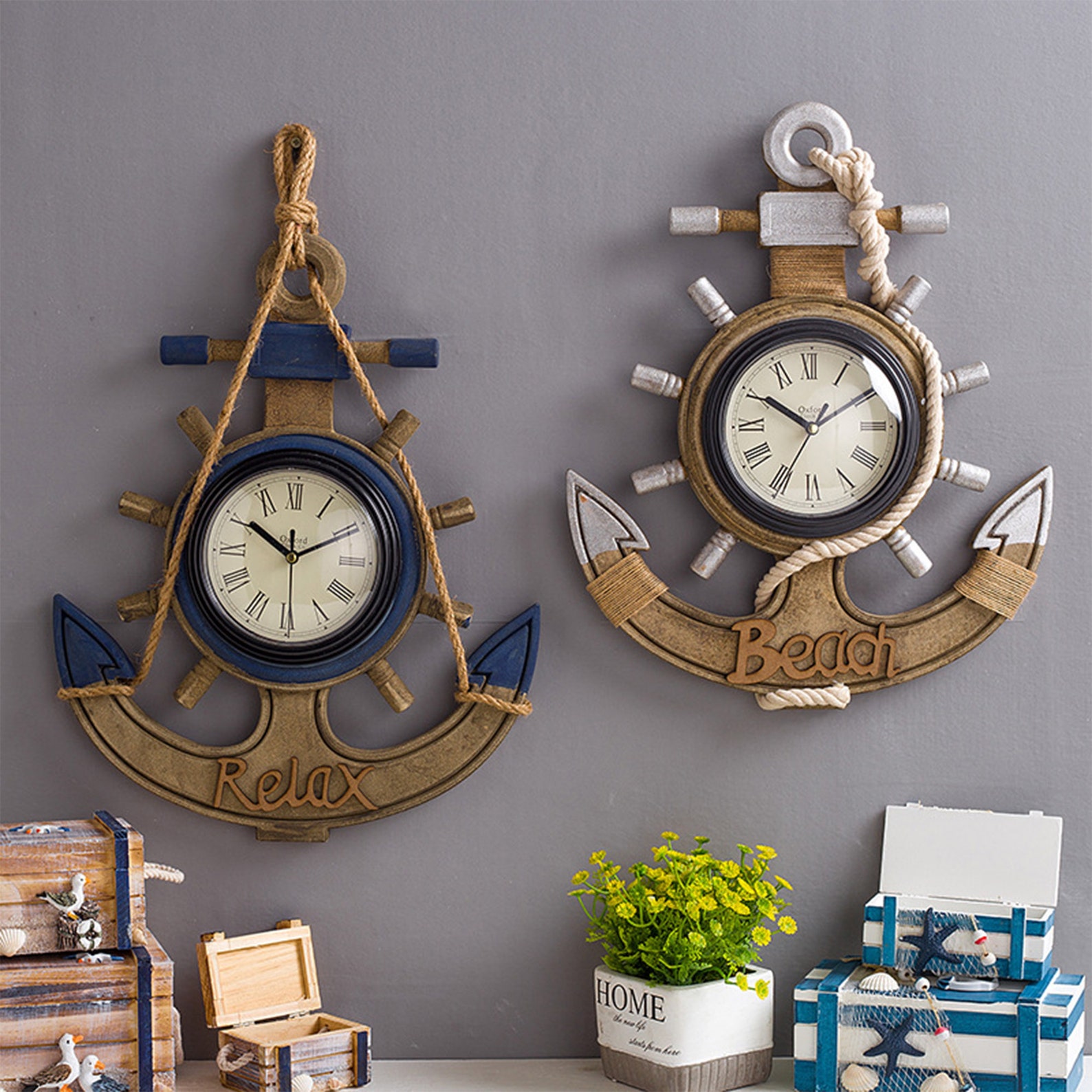 Mediterranean Ship Anchor Clock Wall Clock Distressed Clock Etsy