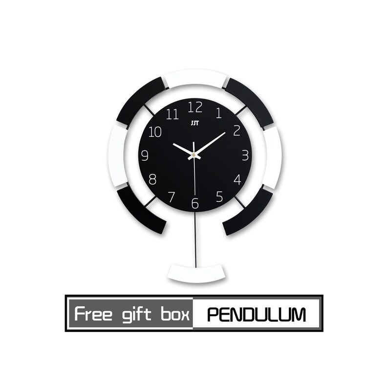 Black and White Pendulum Clock,Minimal Oversize Wall Clock,Personalized Number Silent Clock,Modern Art Decoration Clock,Iron Wall Clock